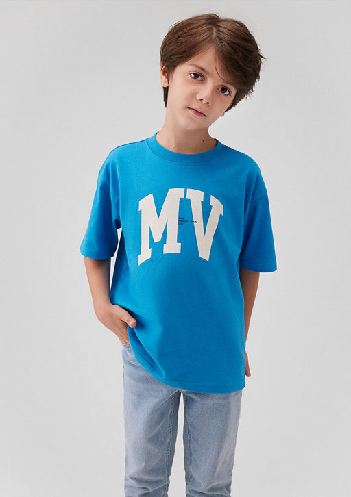 MV Logo Bask?l? Mavi Tisort