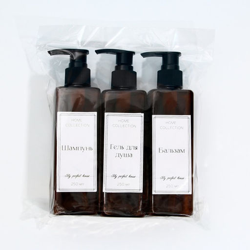 Цена за 3 шт. Дозатор для шампуня, кондиционера и геля для душа «Home collection», 250 мл, МИКС