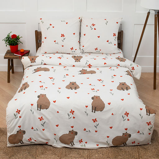 КПБ Традиция, 1,5 спальный, поплин, 100% хлопок, пл. 110 гр./кв.м., Капибара Пододеяльник 146*217, простыня 150*217, наволочка 70*70 (2 шт.) 1,5 спальный  фото 4