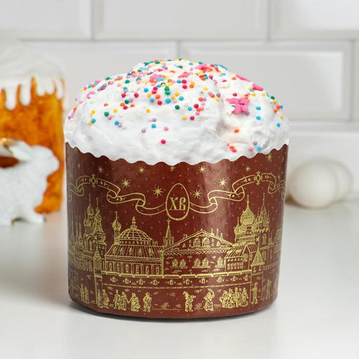 Цена за 20 шт. Форма для выпечки кулича Деко-про «Храм золотой», бумага, 13.4×10 см, коричневая