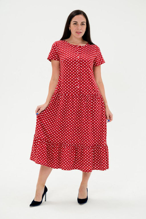 Платье женское из кулирки Кармелита горошек красный - Амадэль фото 2