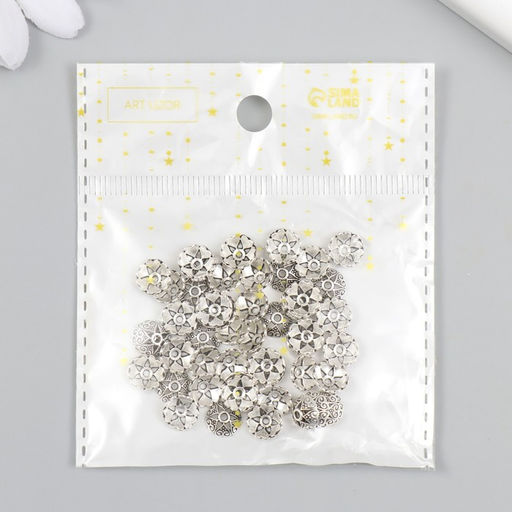 Цена за 2 шт. Декор шляпка для бусин "Цветок-полукруг" серебро 0,8х0,8 см набор 50 шт