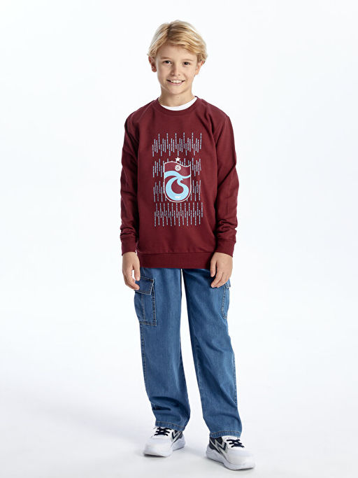 Bisiklet Yaka Trabzonspor Bask?l? Uzun Kollu Erkek ?ocuk Sweatshirt - Waikiki фото 2