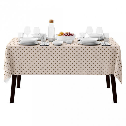 Скатерть 180х145см "Горошек" беж, длина стола до 140см, на 6 персон, рогожка 186/м2, хлопок 100%, упаковка классическая 28х41см, "Домашняя мода" (Россия)