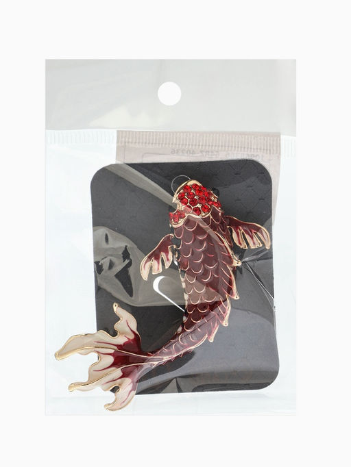 Брошь «Рыба карп», бордовая в золоте