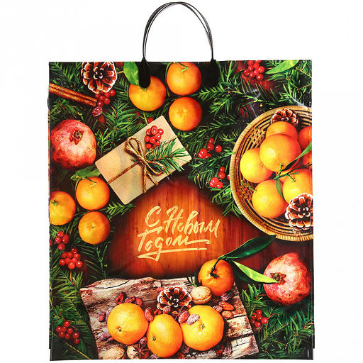 Цена за 10 шт. Пакет подарочный ПВД с пластиковой ручкой 40х44см "Вкусный праздник", 100 мкм, ламинированный (Россия)