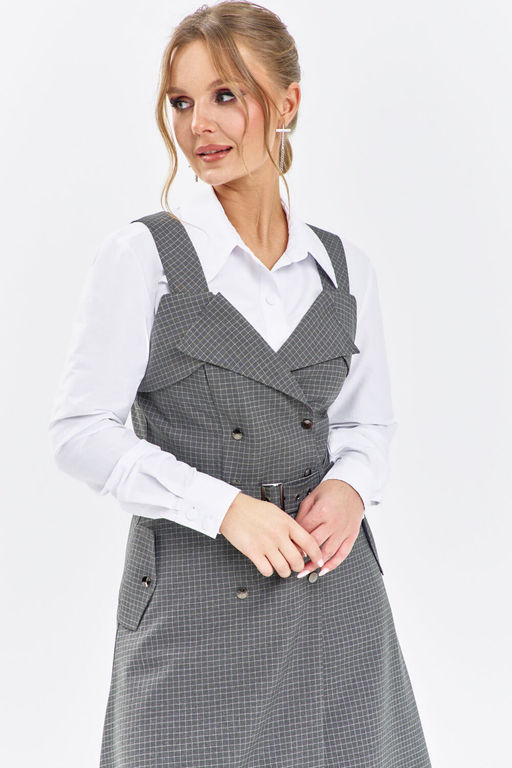 Сарафан Euro Moda 650 серый клетка