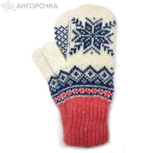 Яркие шерстяные варежки со снежинкой - 305.148