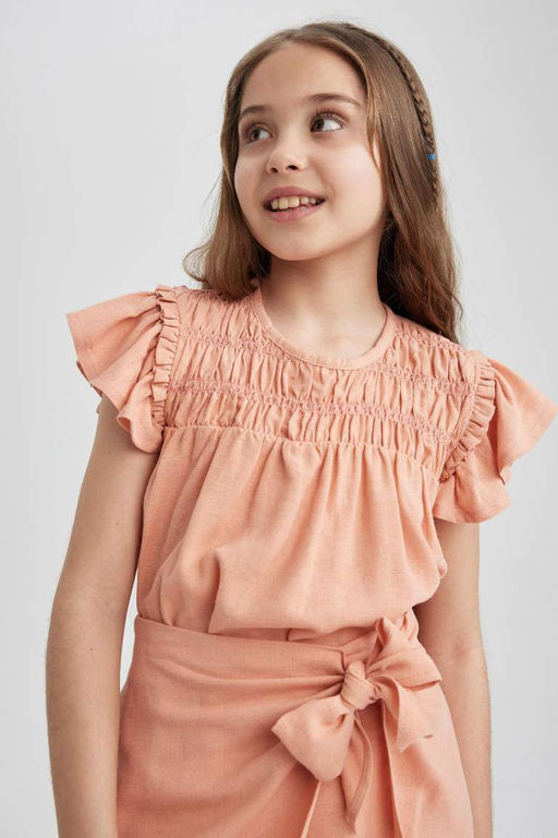 Блузка с короткими рукавами и круглым вырезом для девочек - Defacto фото 6