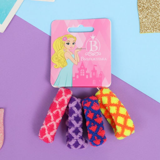 Цена за 7 шт. Резинки для волос «Махрушка», набор 4 шт., яркая сеточка, 3.5 см