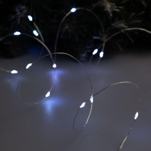 Гирлянда «Нить» 2 м роса, IP20, серебристая нить, 20 LED, батарейки CR2032×2 (в комплекте), свечение белое