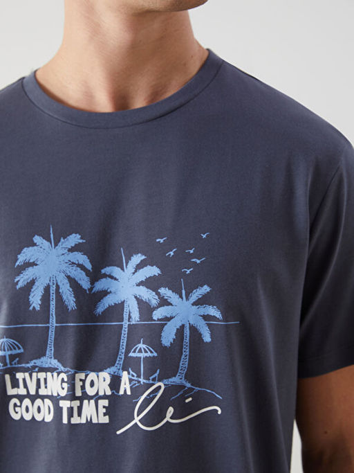 Bisiklet Yaka K?sa Kollu Bask?l? Penye Erkek Ti??rt