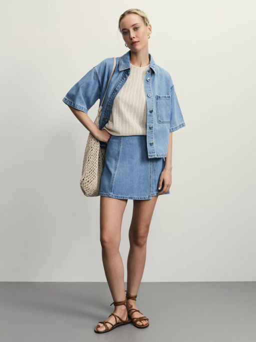 Джинсовая рубашка с коротким рукавом / Zarina  фото 9