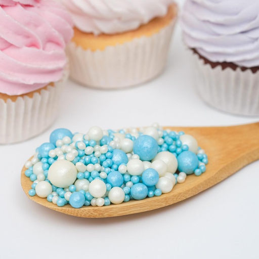 Цена за 2 шт. Посыпка кондитерская с мягким центром Жемчуг бирюза, серебро, 50 г - Кондимир фото 2