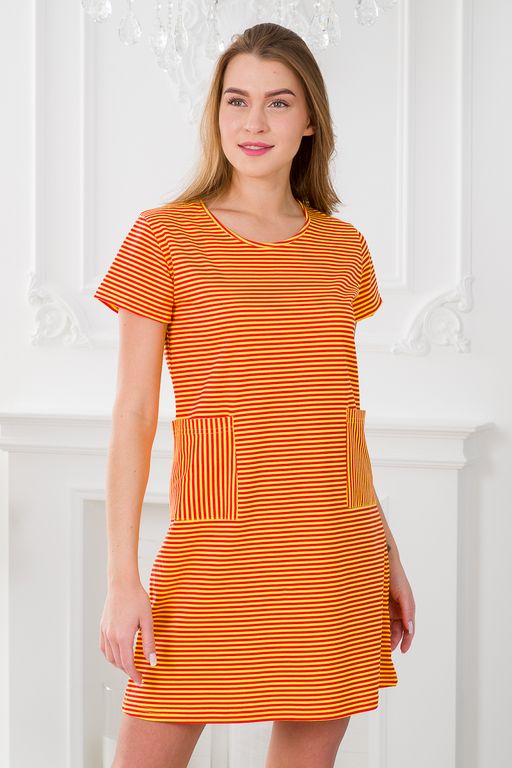 Туника женская из кулирки Руслана красная полоса на жёлтом - Амадэль фото 15