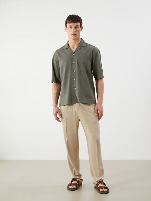 Regular Fit Resort Yaka K?sa Kollu Poplin Erkek G?mlek