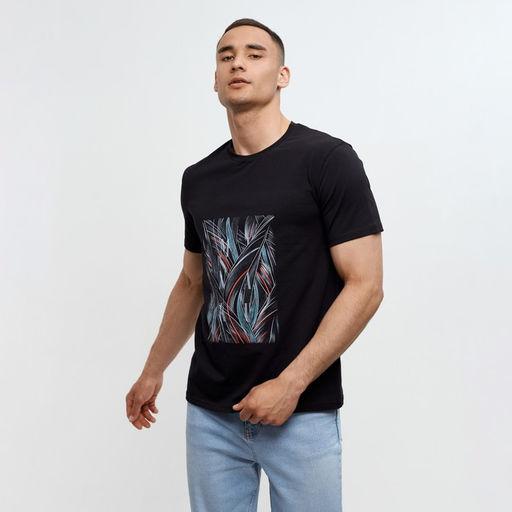 Футболка мужская MINAKU с фирменным принтом цвет чёрный, р-р 54