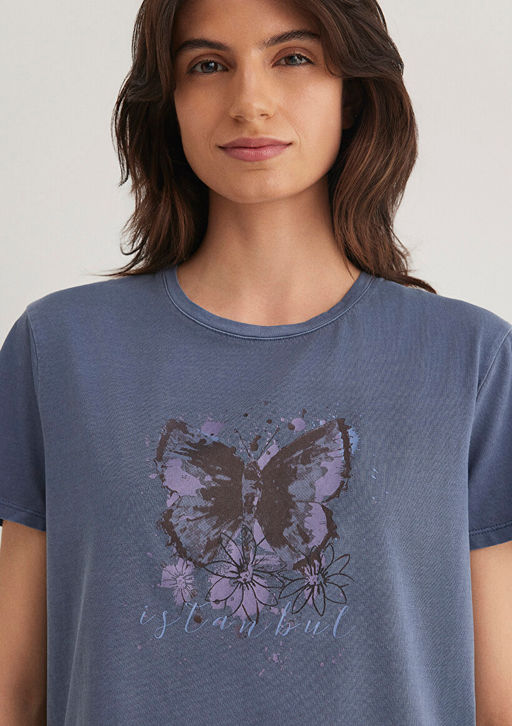 Kelebek Bask?l? Mavi Istanbul Tisort  фото 5