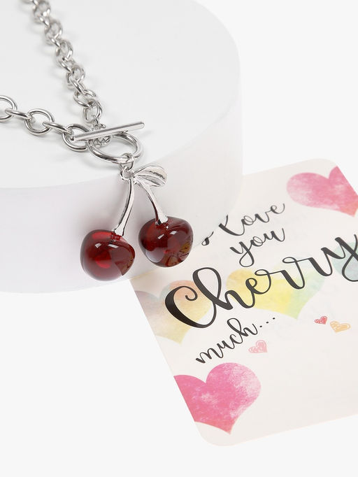 Цена за 2 шт. Кулон-цепь крупная "Вишня", цвет красный в серебре 40+удл