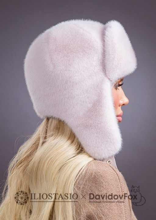 Шапка Ушанка экомех розовый жемчуг