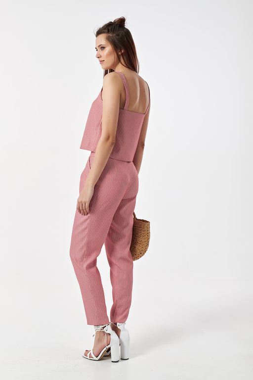 Костюм летний брючный с топом в полоску на красном - Fly фото 2