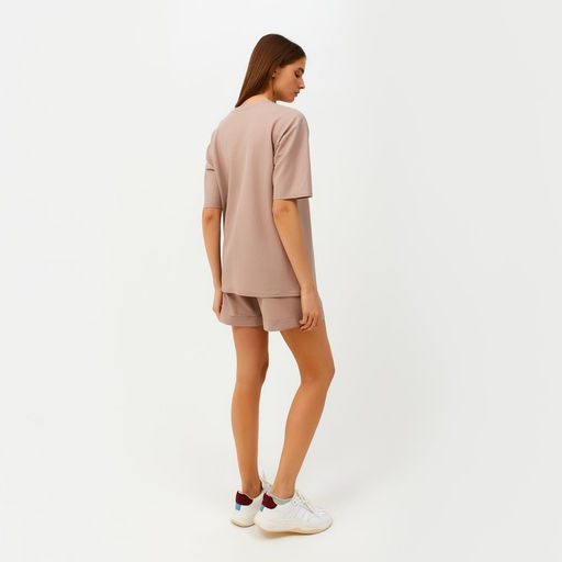 Костюм женский (футболка, шорты) MINAKU: Casual Collection, бежевый, размер 46