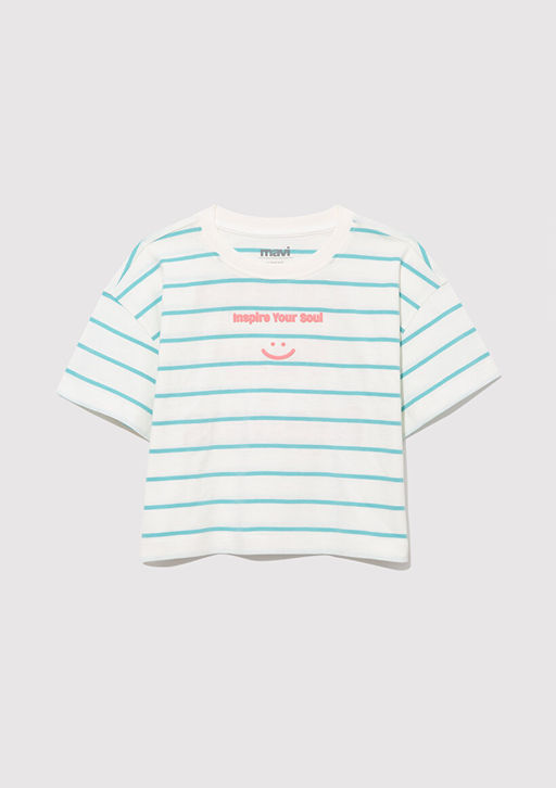 Bask?l? Yesil Cizgili Tisort