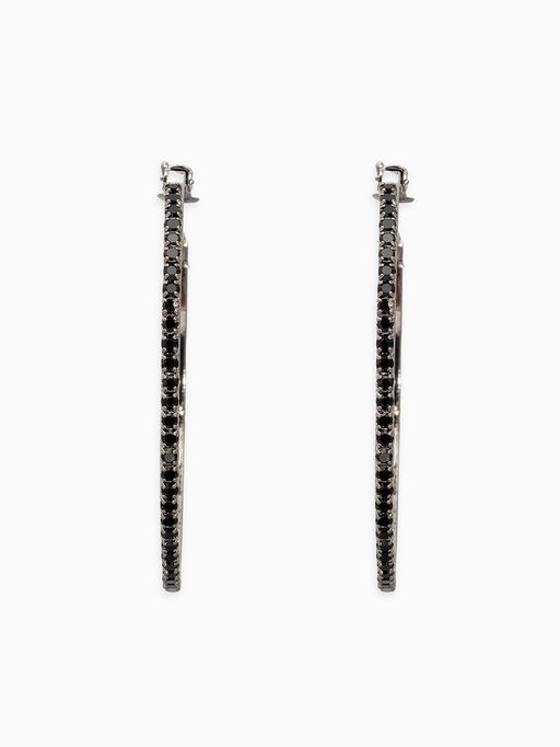 Серьги кольца со стразами QF Сумерки, d=5 см, чёрные в серебре