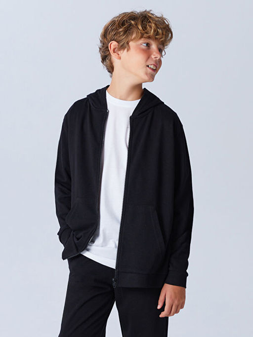 Kap??onlu Erkek ?ocuk Fermuarl? Sweatshirt