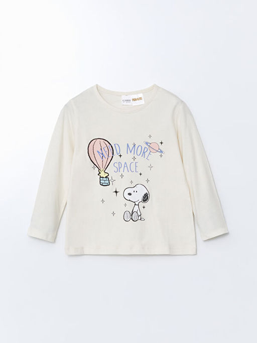 Bisiklet Yaka Snoopy Bask?l? K?z ?ocuk Pijama Tak?m?