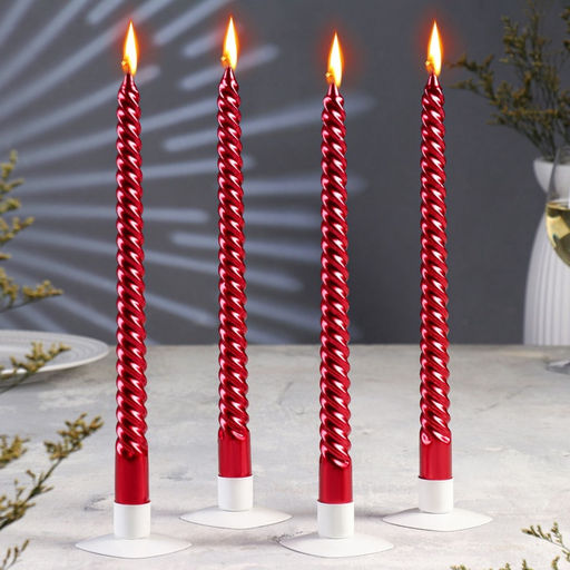 Набор свечей витых, 2.2×30 см, 4 шт., рубиновый металлик