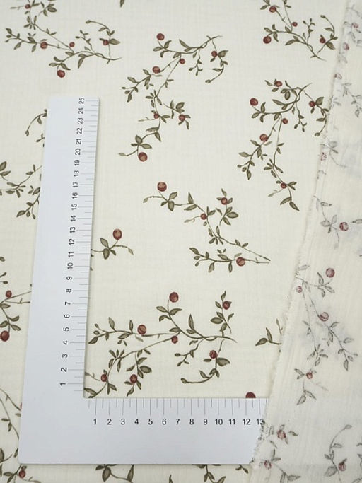 Муслин двухслойный с эф.жатости Ягодные веточки цв.сливочный, ш.1.4м, хл-100%, 110гр/м.кв - Купава фото 3
