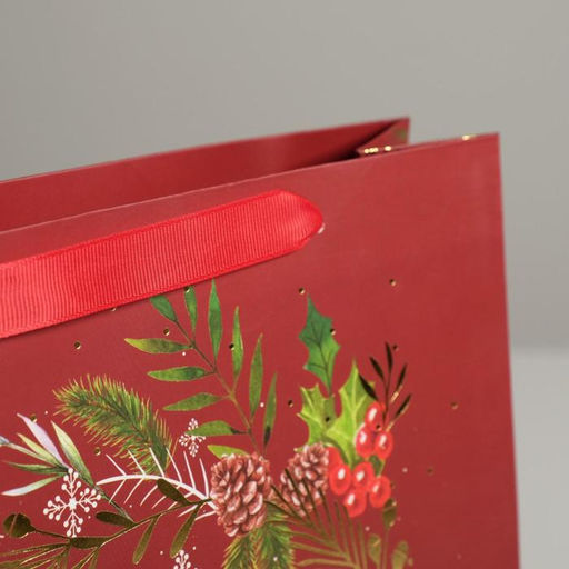 Цена за 6 шт. Пакет подарочный новогодний ламинированный Новогодний веночек, M 26 х 30 х 9 см - Дарите счастье фото 7