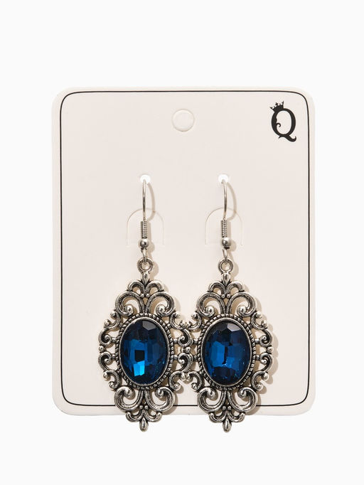 Цена за 2 шт. Серьги со стразми «Ажурный овал», синие в чернёном серебре