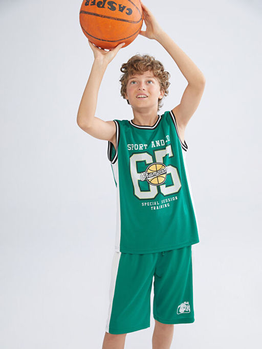 Bisiklet Yaka Bask?l? Erkek ?ocuk Atlet