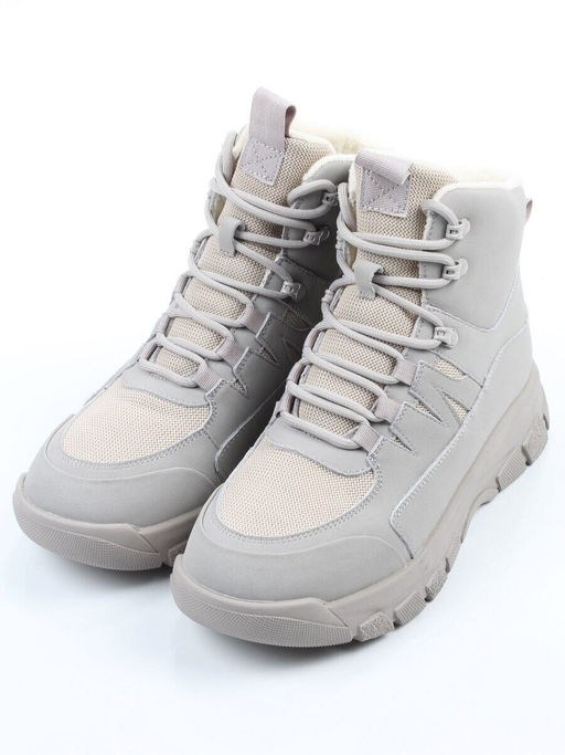 04-WB011-2M GRAY Кроссовки зимние женские (натуральная кожа, 100% шерсть)