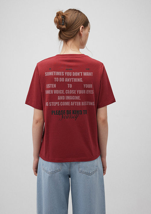 Bask?l? K?rm?z? Tisort - Mavi фото 4