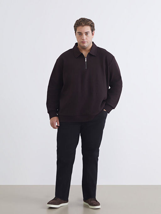 B?y?k Beden Polo Yaka Erkek Sweatshirt