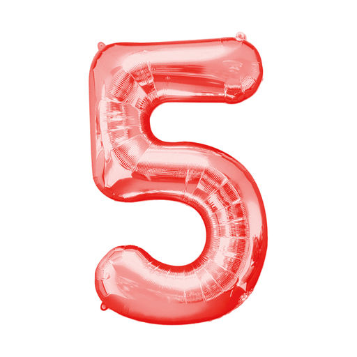 Шар фольгированный 32" Цифра 5, индивидуальная упаковка, цвет красный