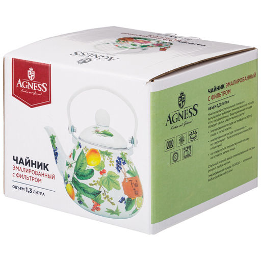 ЧАЙНИК AGNESS ЭМАЛИРОВАННЫЙ СЕРИЯ ФРУКТОВАЯ КОРЗИНА, 1,3 Л  фото 2