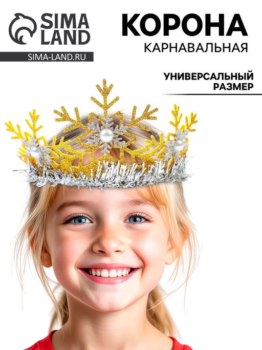 Корона новогодняя Снежинка, цвет золотой