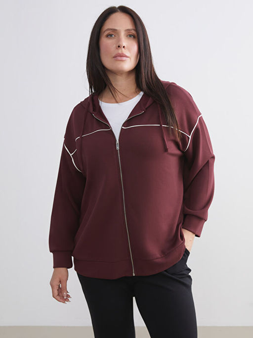 Kap??onlu Oversize Kad?n Fermuarl? Sweatshirt