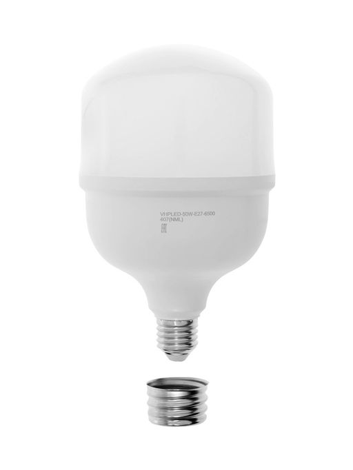 Лампа светодиодная VKL electric, бочка, 50 Вт, E27, переходник Е40, 4750 Лм, 6500K, IP20, 118×186мм,