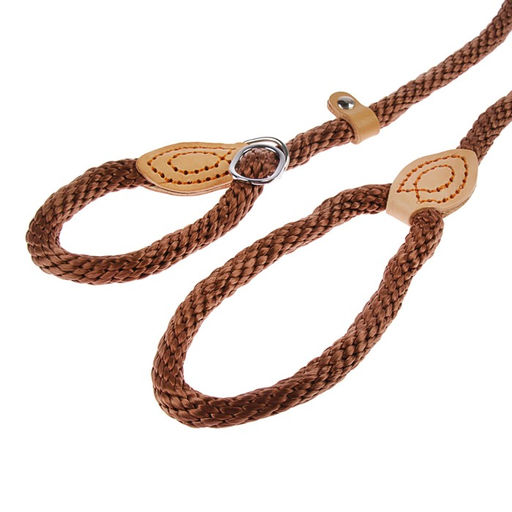Поводок-удавка 150 х 1,2 см, полиэстер и натуральная кожа, коричневый - Пижон фото 2