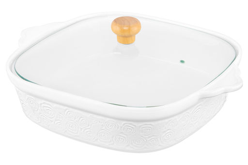 Блюдо д/зап и серв 31,5*25,6*12,5 см 2 л "Розы" + стекл крышка на дер подставке