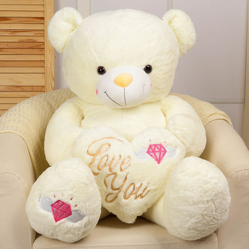 Мягкая игрушка Медведь с сердцем, 115 см, цвет белый
