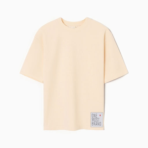 Футболка оверсайз с нашивкой женская MINAKU: One Most Brand, молочная, размер 48
