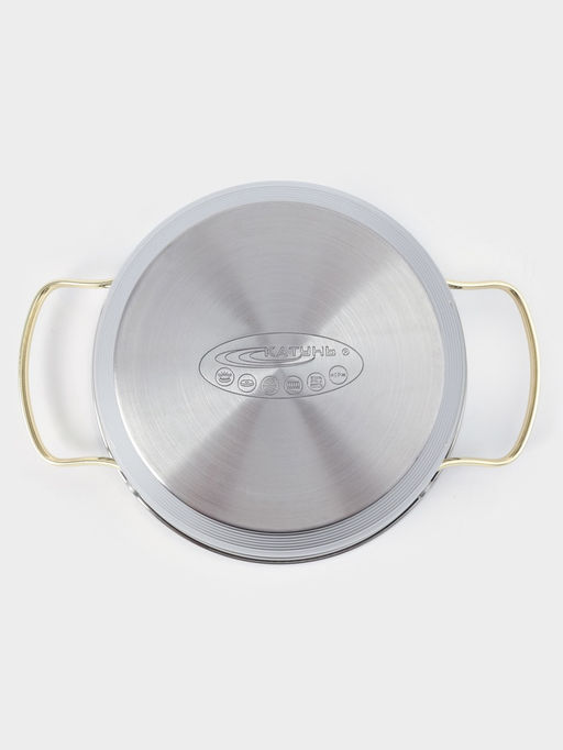 Кастрюля Катунь «ЭЛИС ГОЛД», 2.5 л, 18×11.5 см, стеклянная крышка, нержавеющая сталь, ручки золотистые