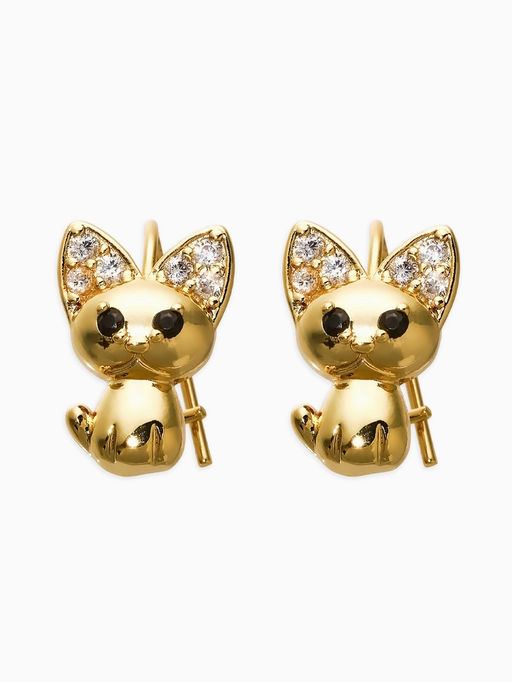 Серьги детские "Выбражулька" котик, цвет белый в золоте