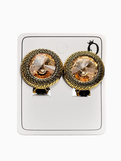 Серьги клипсы для ушей QF «Винтаж», цвет золотой в чернёном золоте